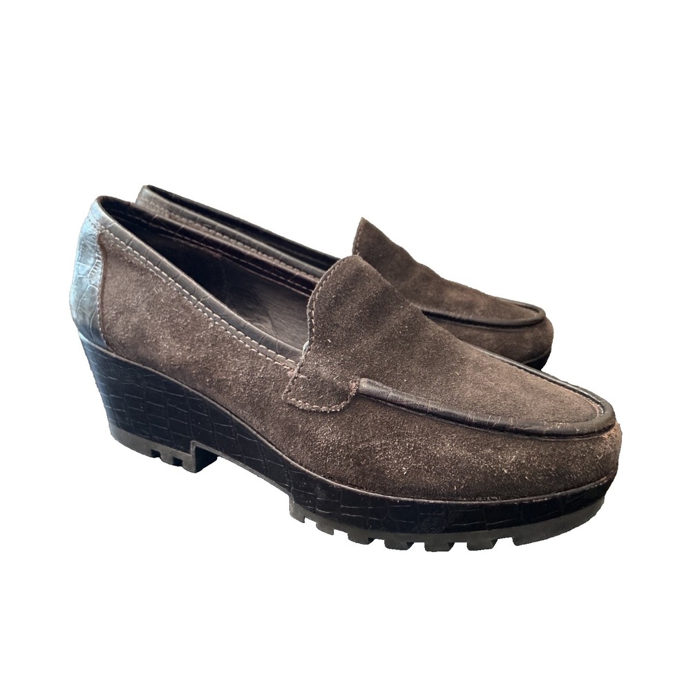 Donald J. Pliner Riza Brown Suede Wedge Loafer Size 7M EUC